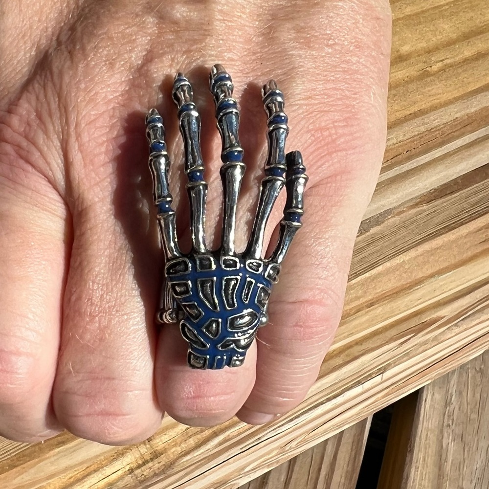 - Skeleton Hand Blue Enamel Stretch Ring! NEW!